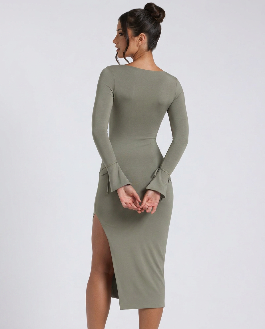 Selene | Square-Neck Split Midi Dress