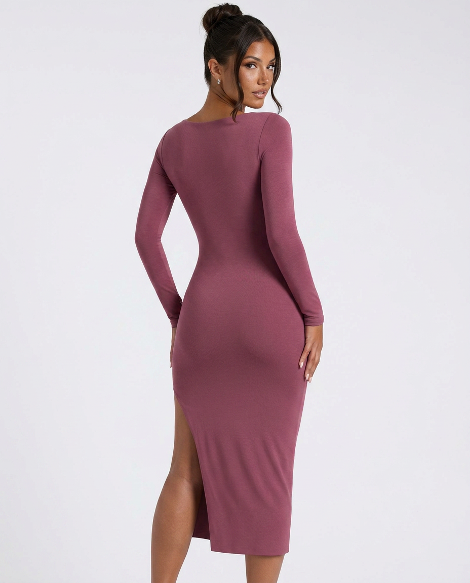 Selene | Square-Neck Split Midi Dress