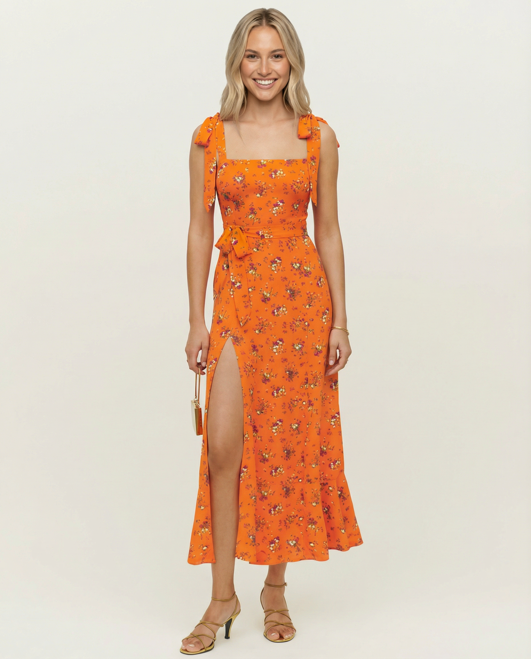 Pauline | Square Neck Midi Dress with Side Slit