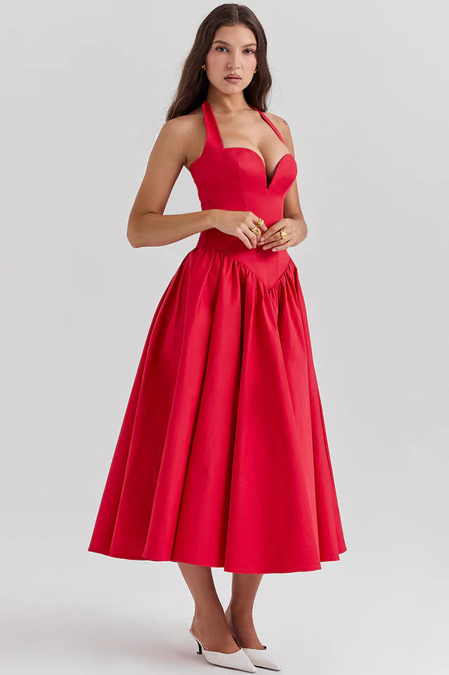 Misty | Halter Midi Dress with Structured Bodice