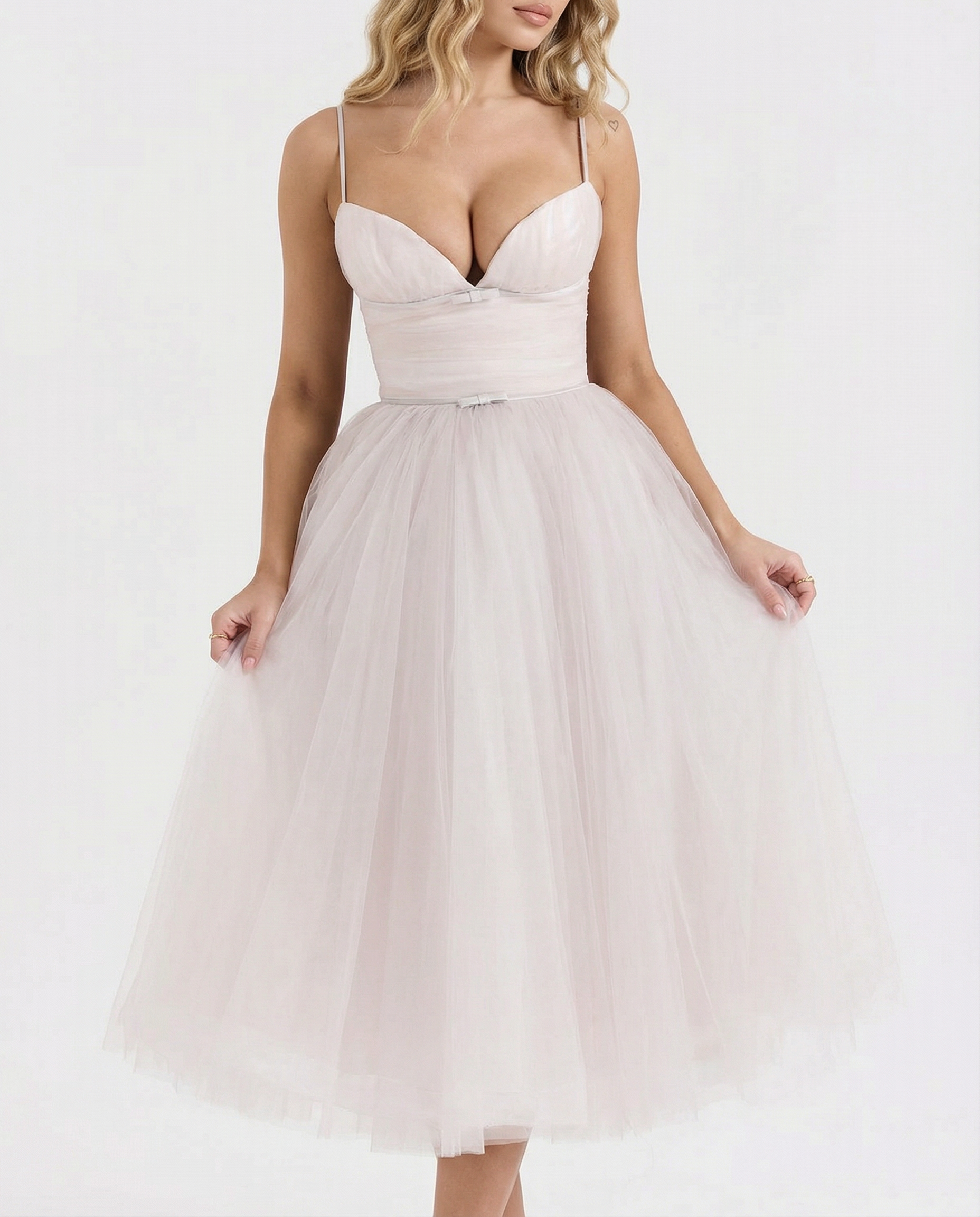 Karen | Tulle Midi Dress with Pleated Skirt