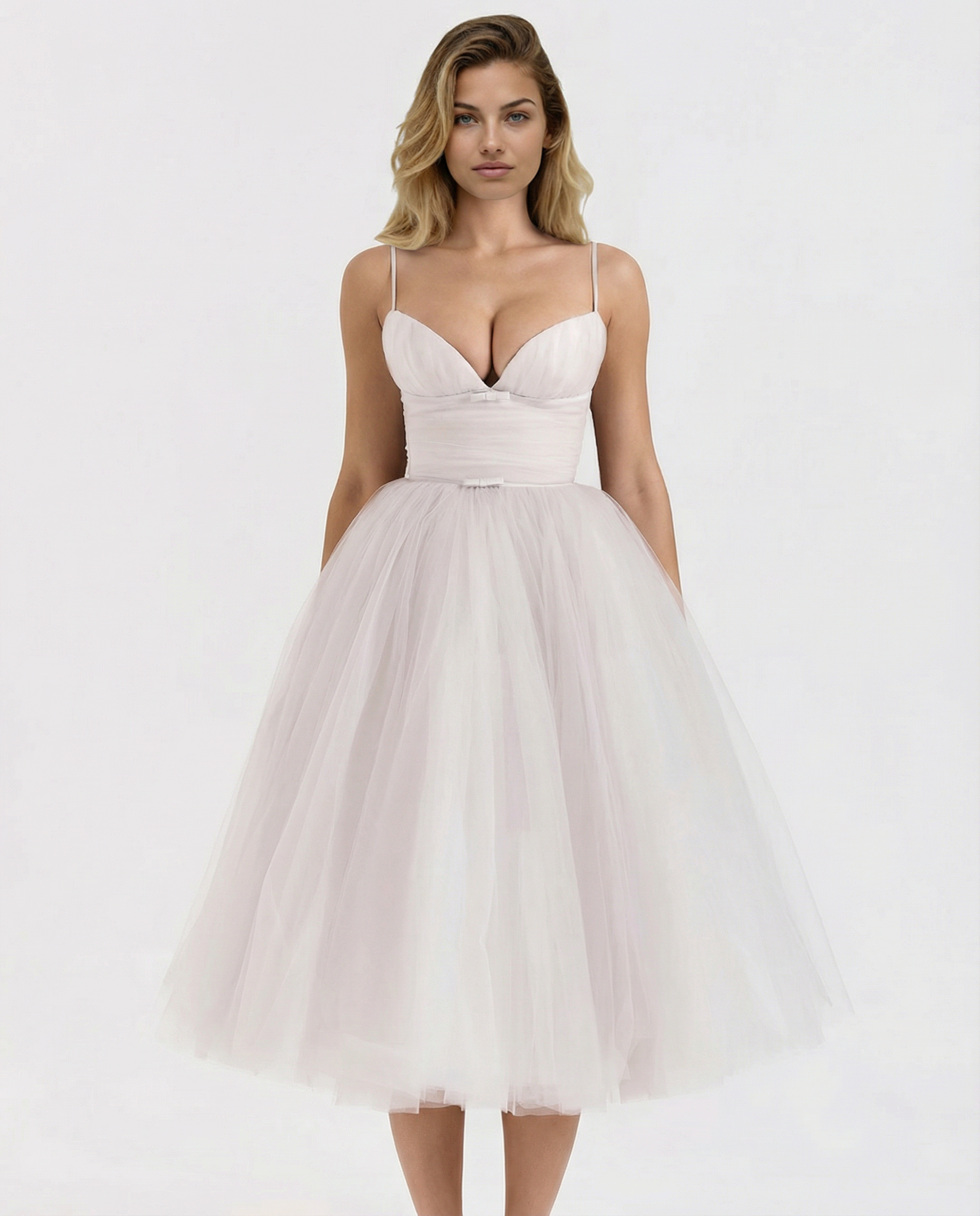 Karen | Tulle Midi Dress with Pleated Skirt