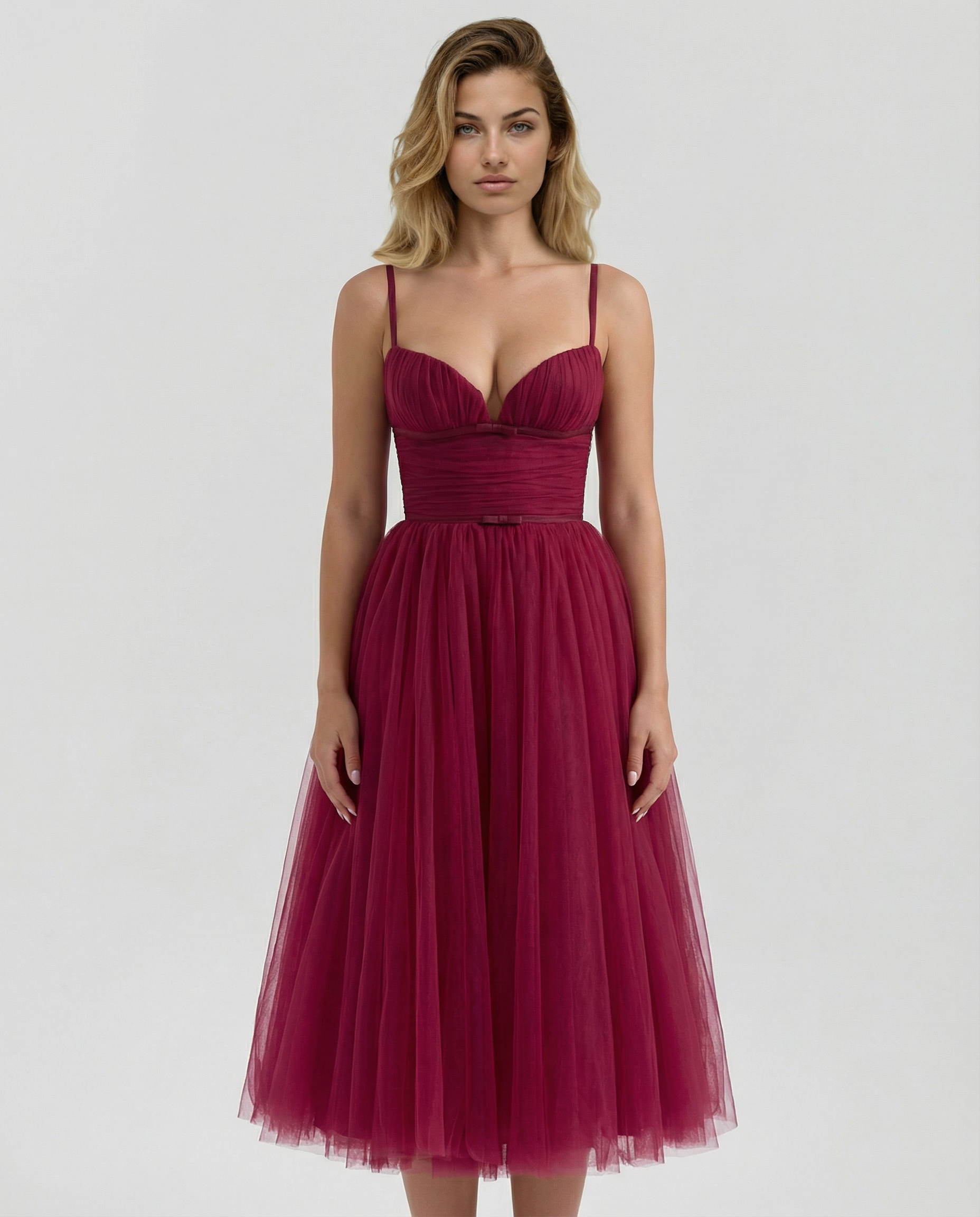 Karen | Tulle Midi Dress with Pleated Skirt