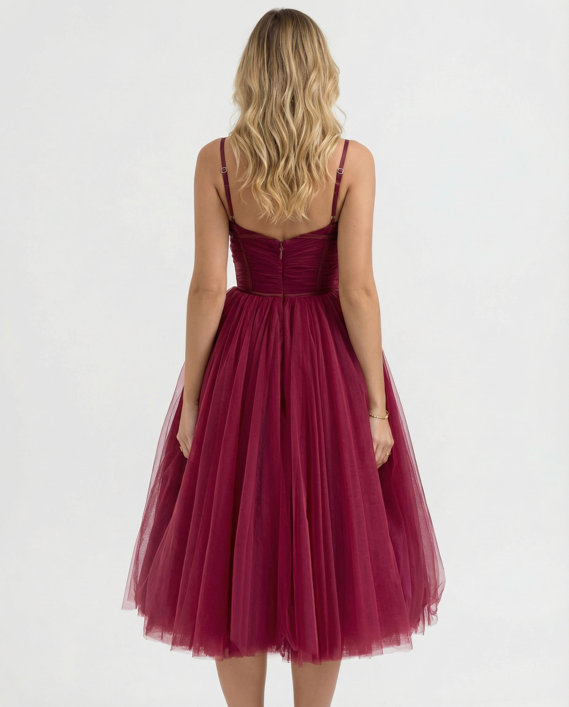 Karen | Tulle Midi Dress with Pleated Skirt