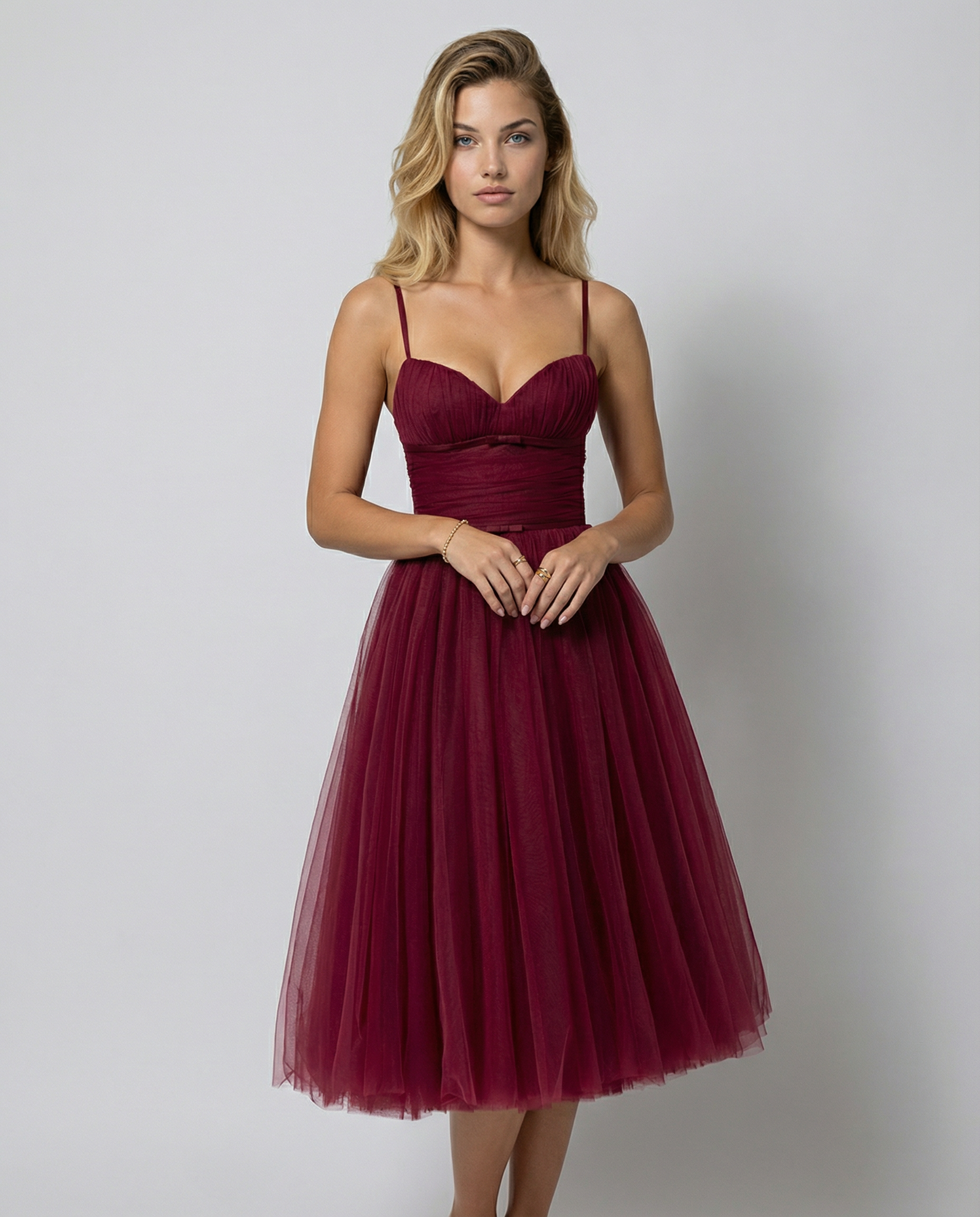 Karen | Tulle Midi Dress with Pleated Skirt