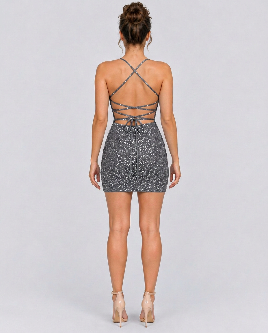 Linden | Lace-Up Bodycon Lace Mini Dress