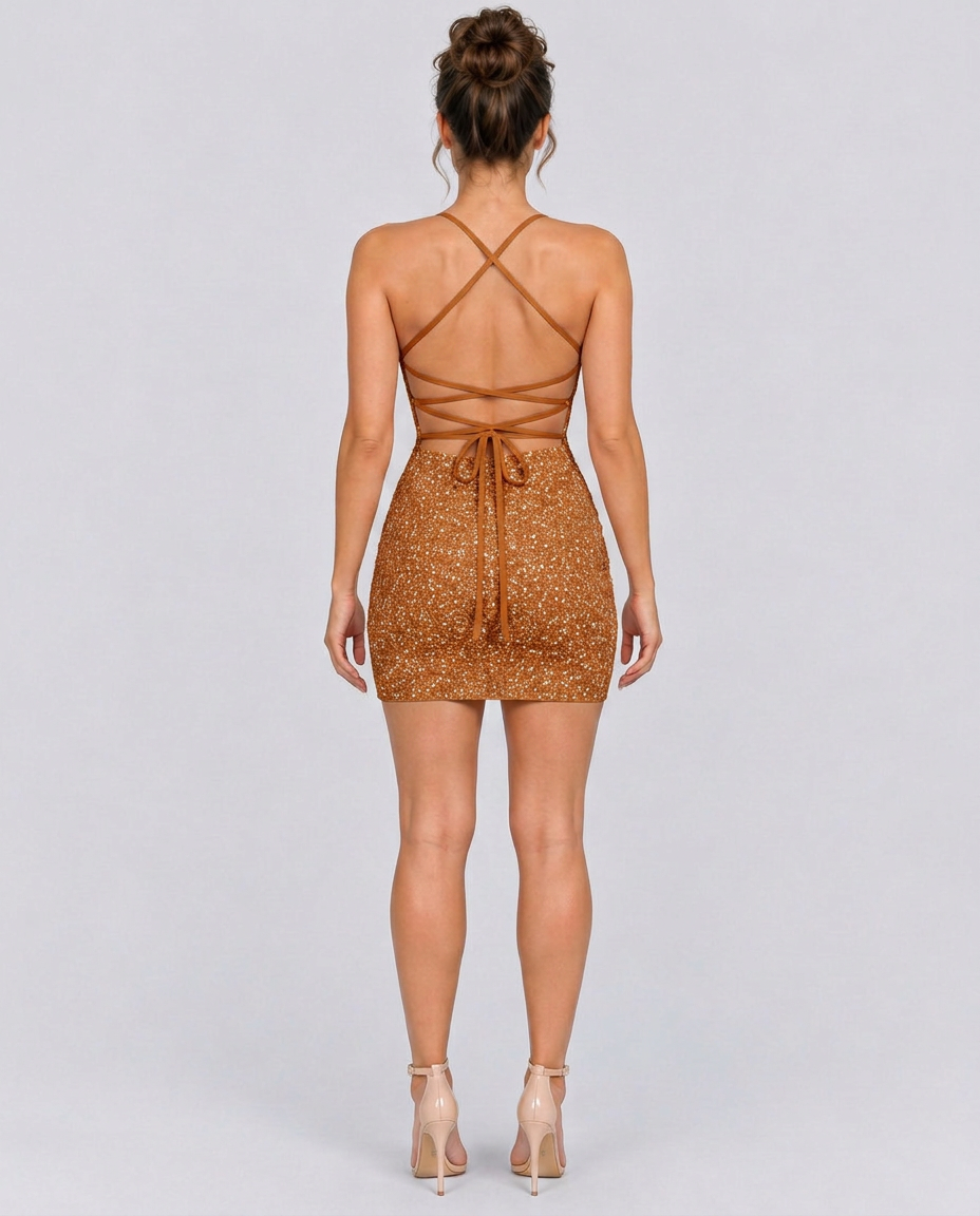 Linden | Lace-Up Bodycon Lace Mini Dress