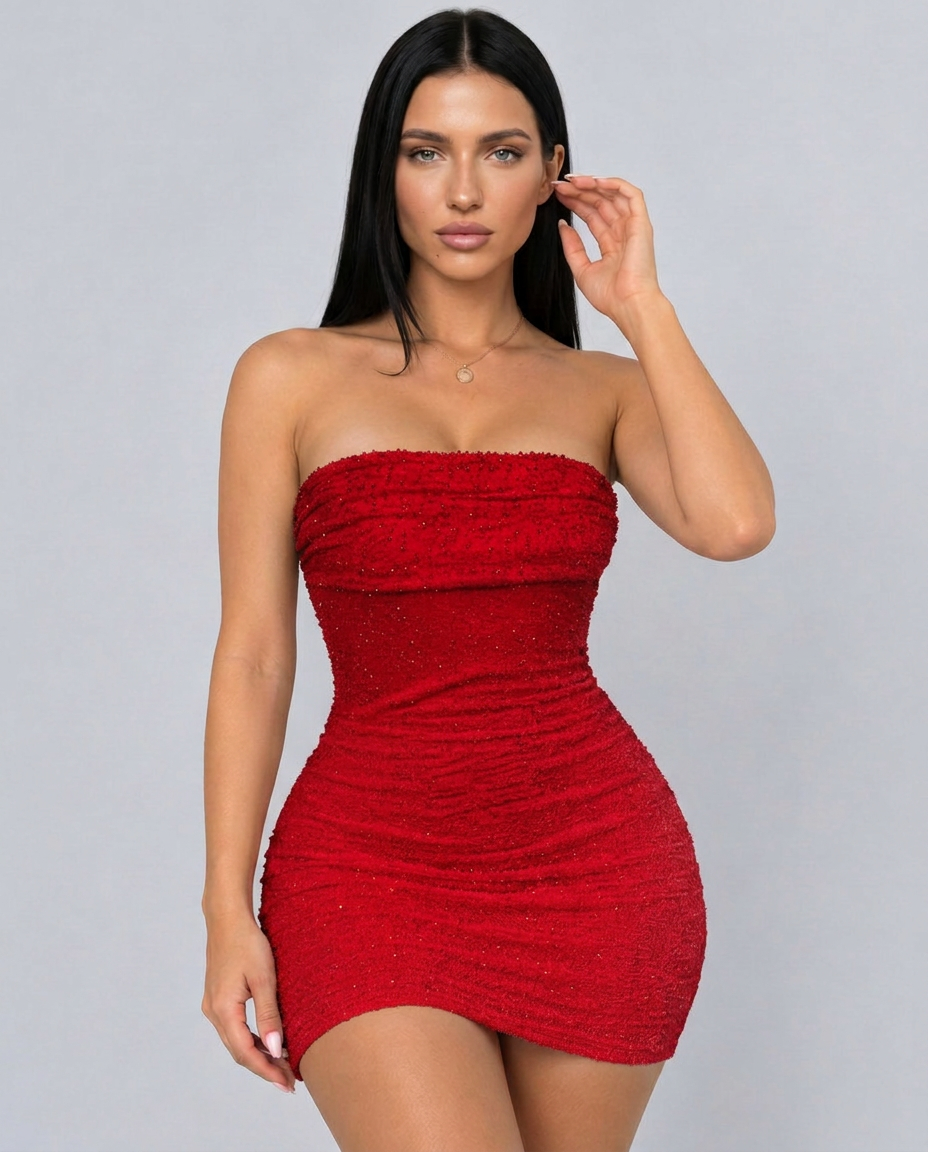 Grace | Strapless Beaded Mesh Bodycon Mini Dress