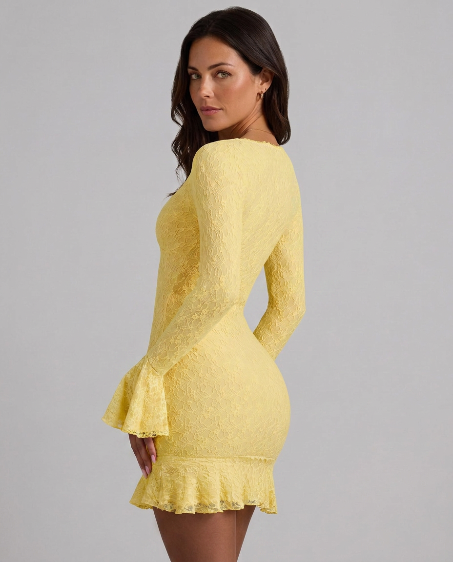 Candice | Floral Lace Ruffle Bodycon Mini Dress