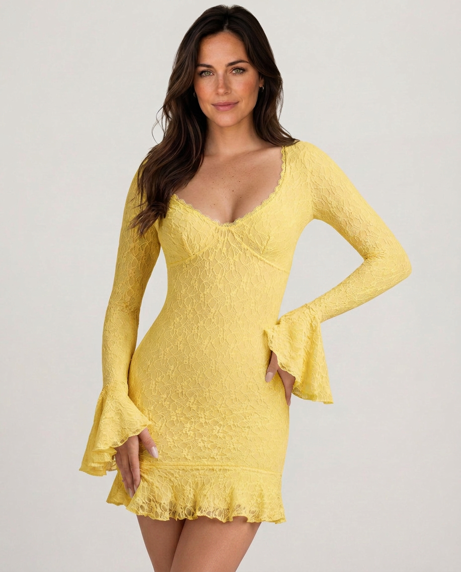 Candice | Floral Lace Ruffle Bodycon Mini Dress