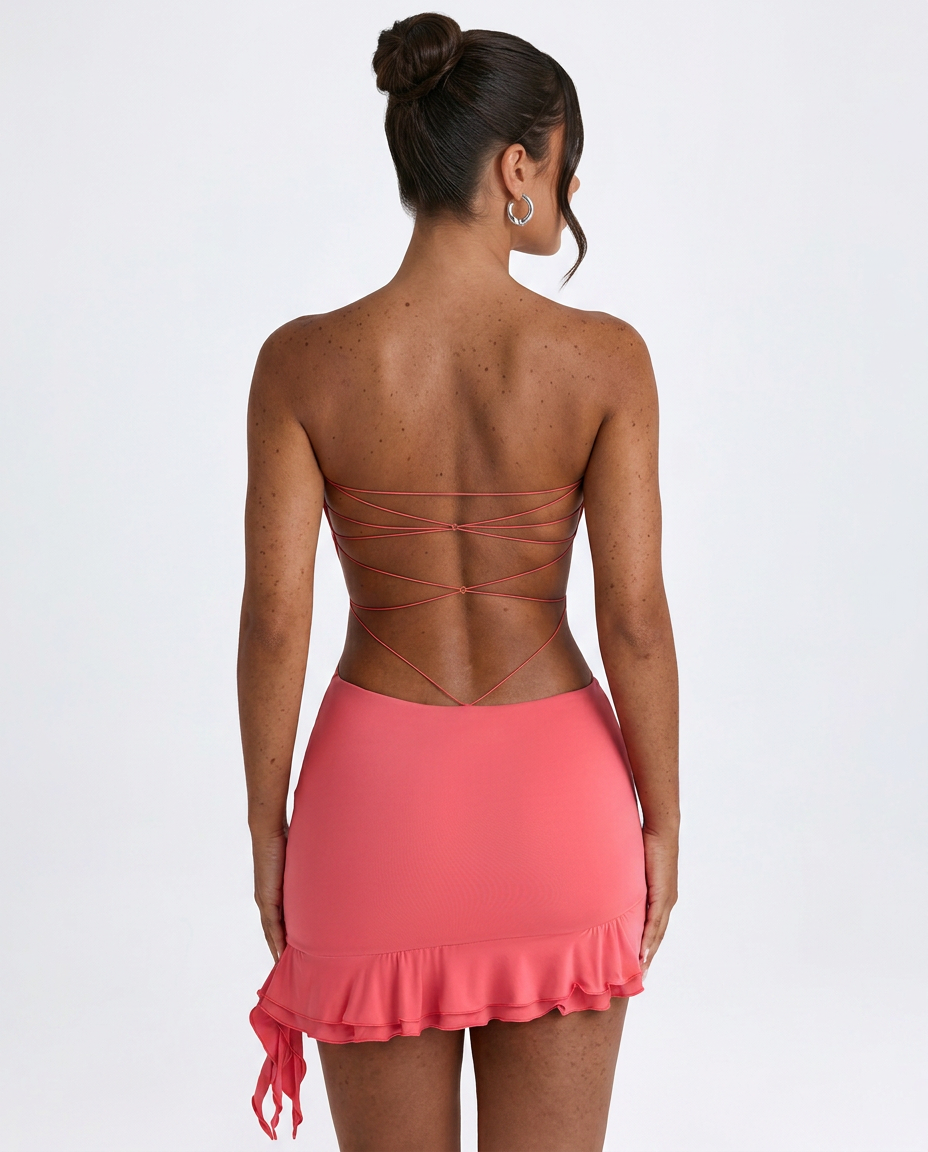 Billie | Ruffle-Trim Cut-Out Bandeau Mini Dress