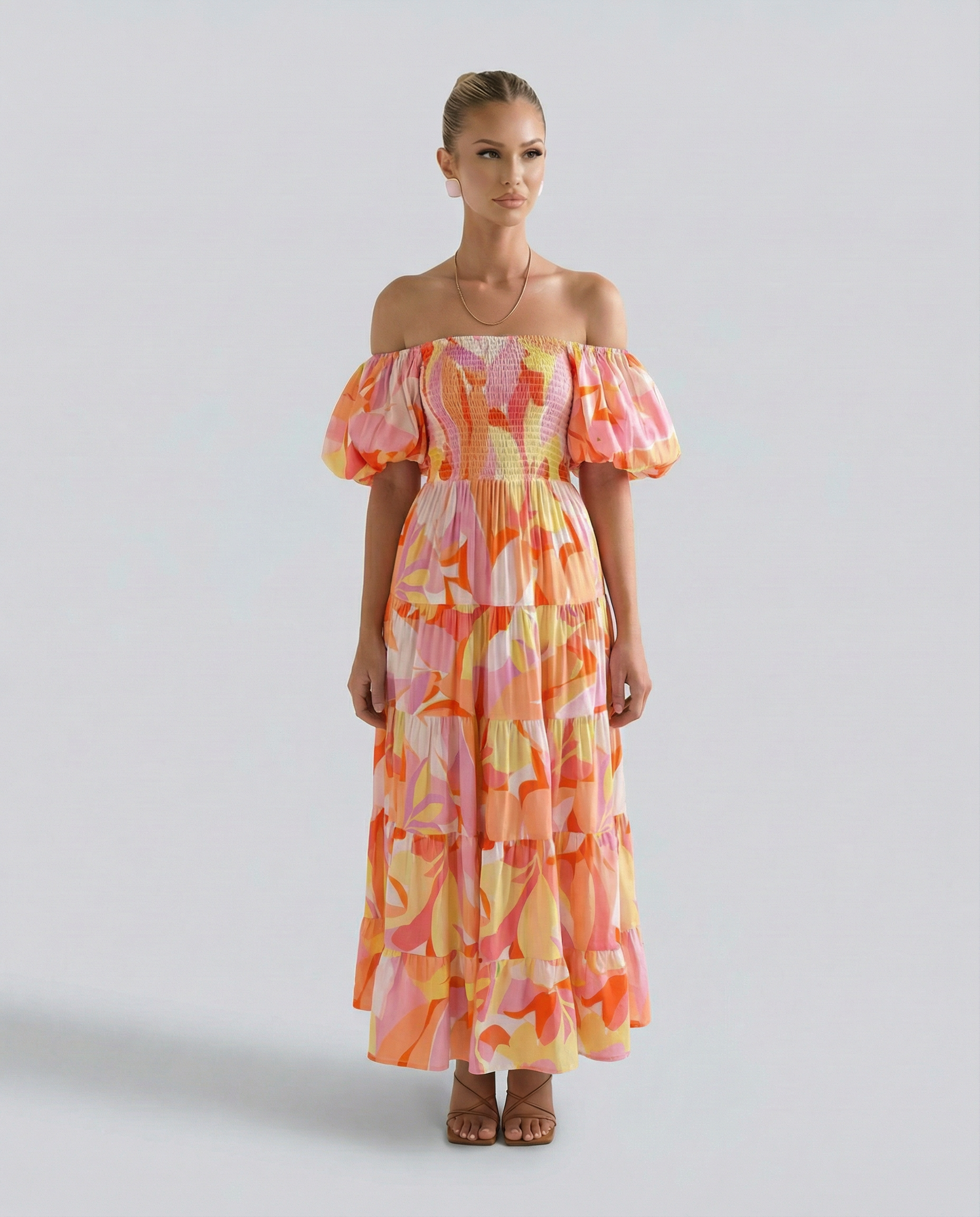 Tonya | Off-Shoulder Midi Dress with Tiered Skirt
