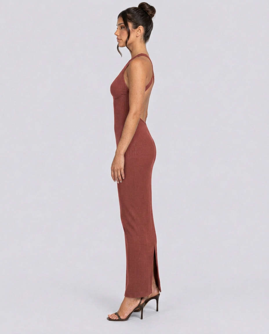 Mariana | Halter Neck Ribbed Column Maxi Dress