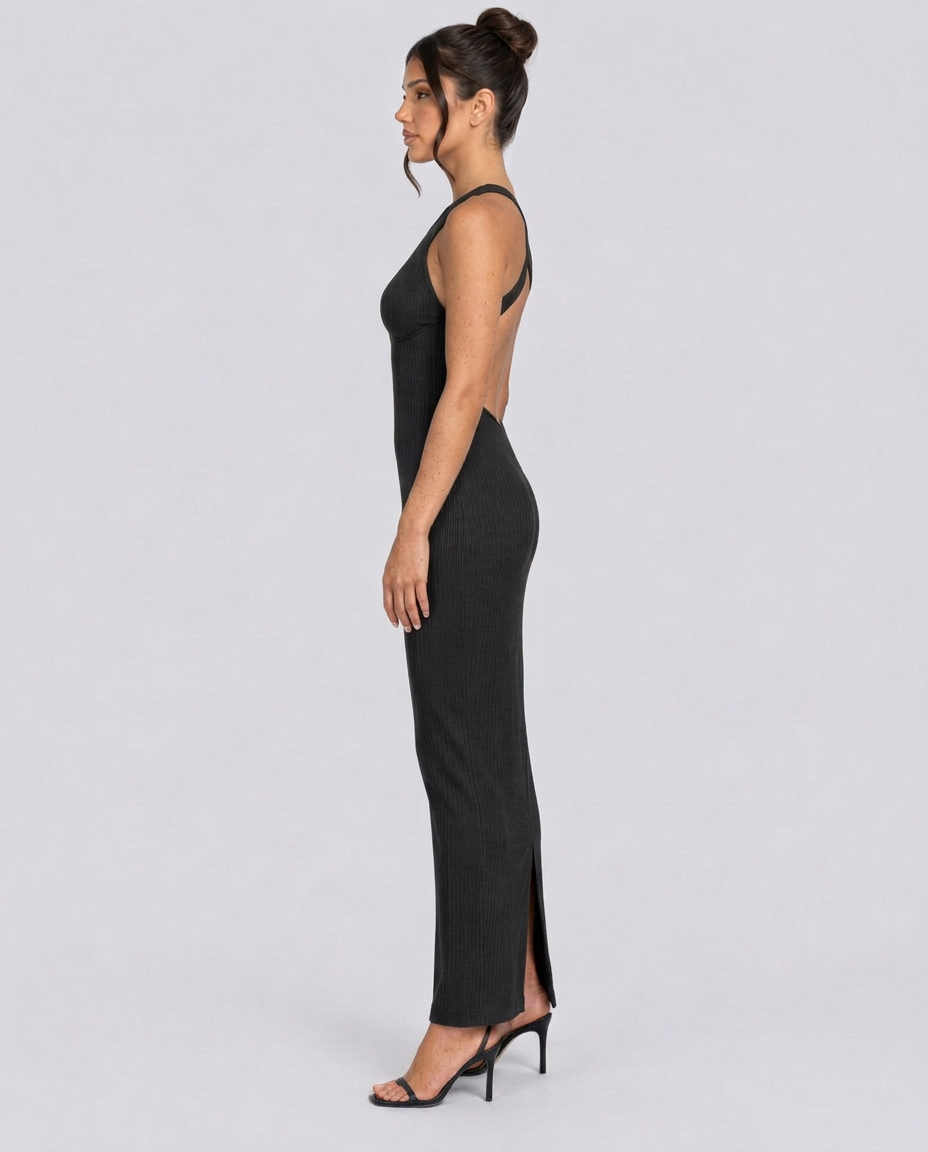 Mariana | Halter Neck Ribbed Column Maxi Dress