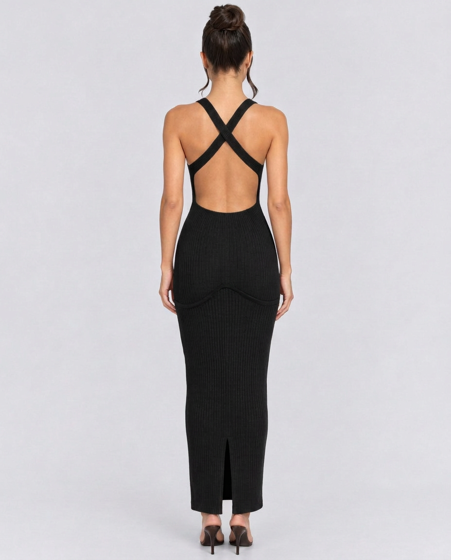Mariana | Halter Neck Ribbed Column Maxi Dress