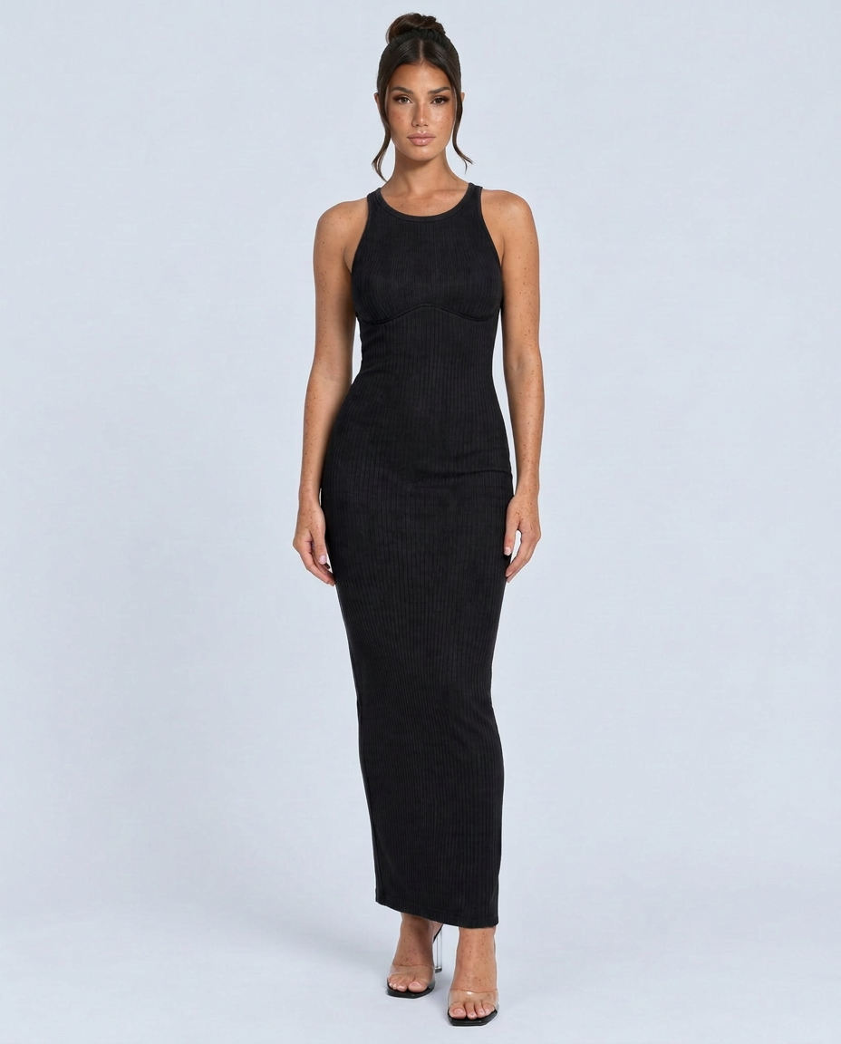 Mariana | Halter Neck Ribbed Column Maxi Dress