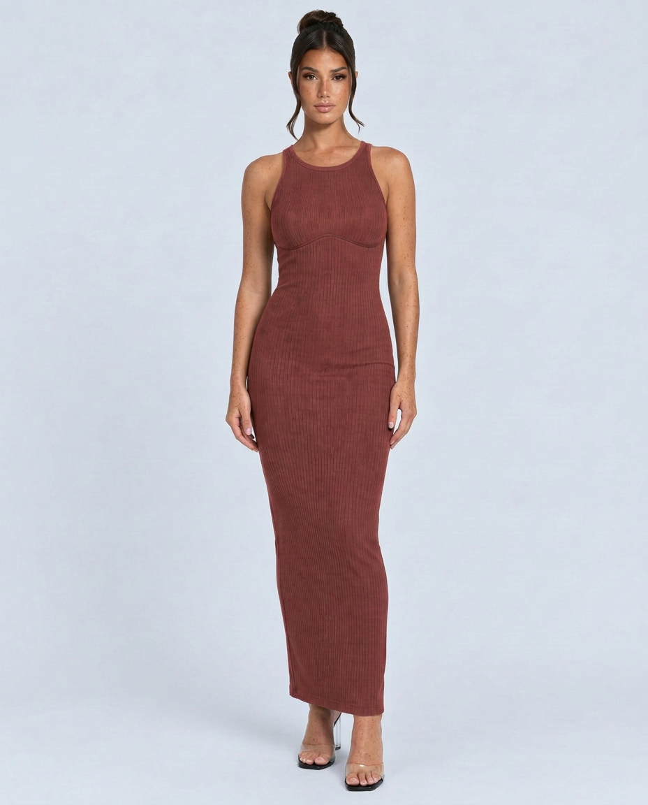 Mariana | Halter Neck Ribbed Column Maxi Dress