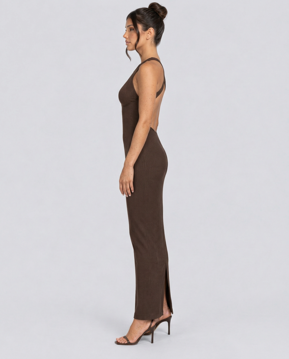 Mariana | Halter Neck Ribbed Column Maxi Dress
