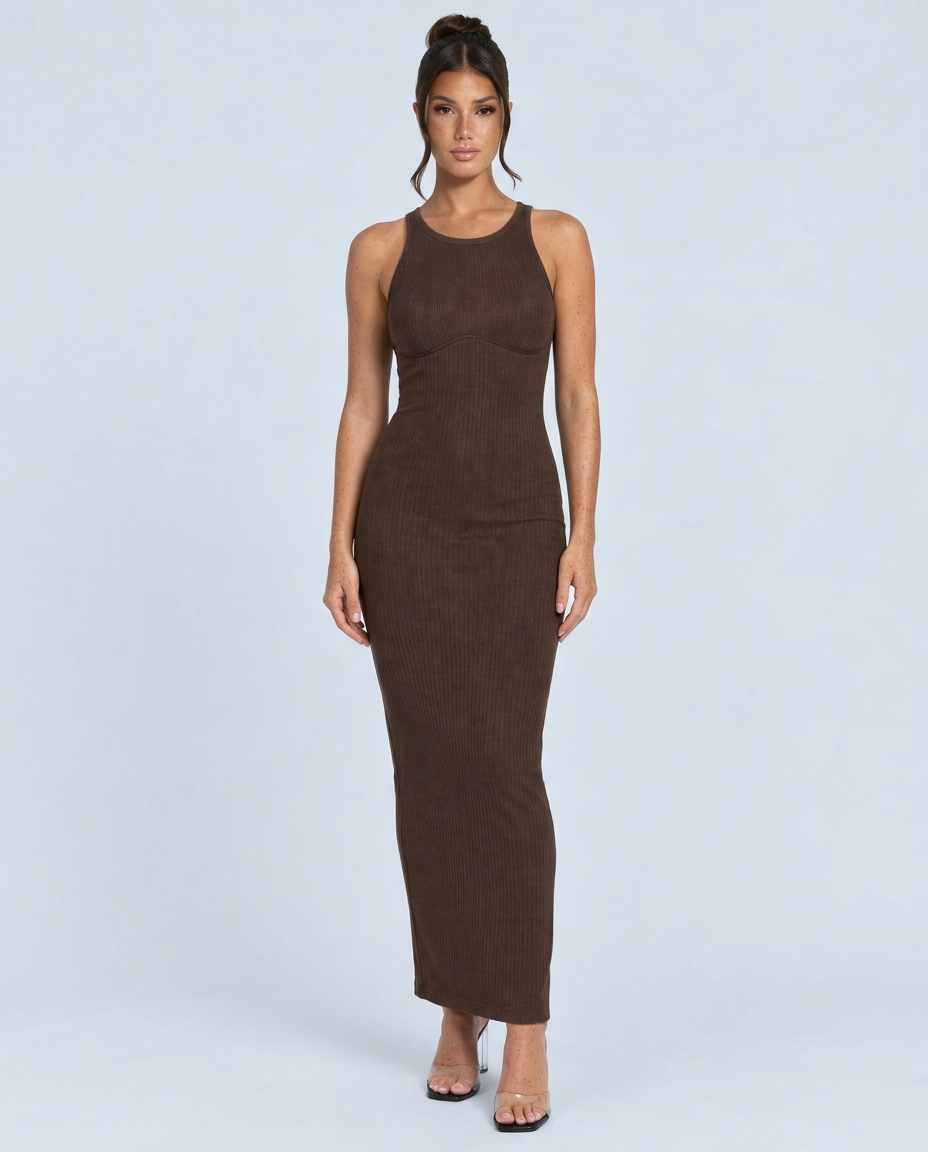 Mariana | Halter Neck Ribbed Column Maxi Dress