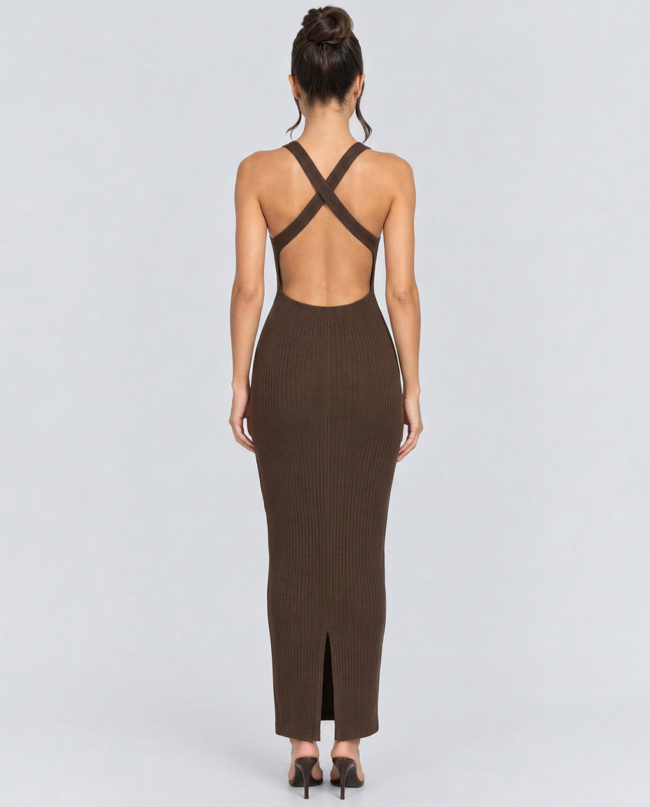 Mariana | Halter Neck Ribbed Column Maxi Dress