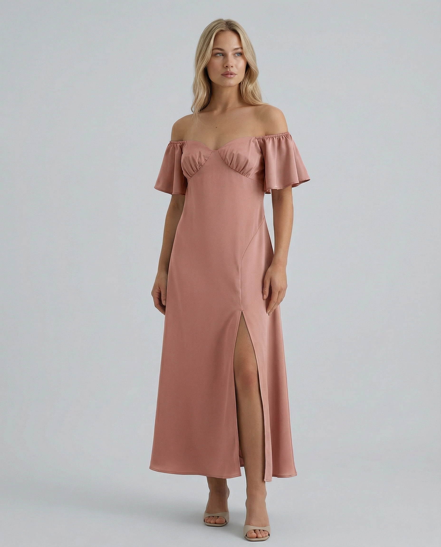 Louisa | Off Shoulder Midi Dress with Ruffle Sleeves