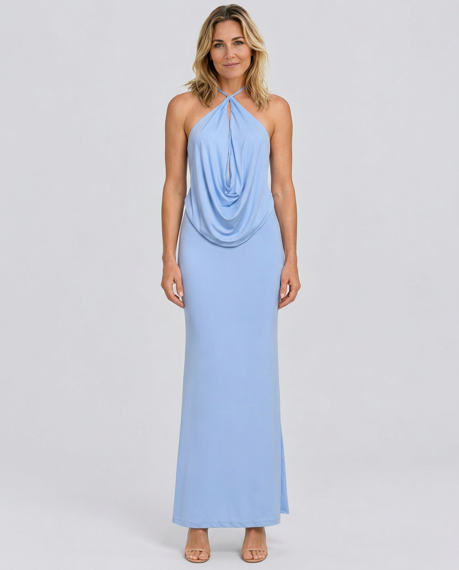 Lucia | Halter Neck Draped Open-Back Maxi Dress