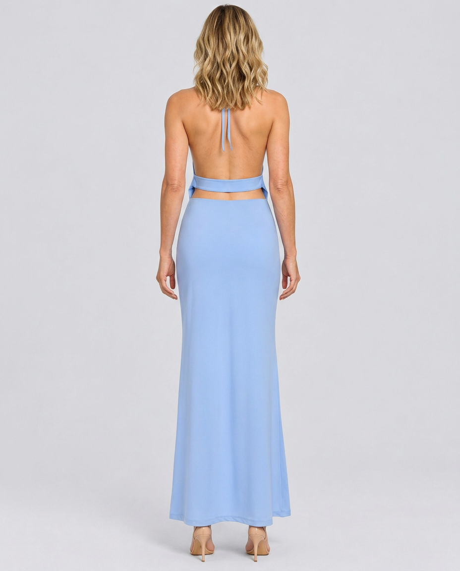 Lucia | Halter Neck Draped Open-Back Maxi Dress