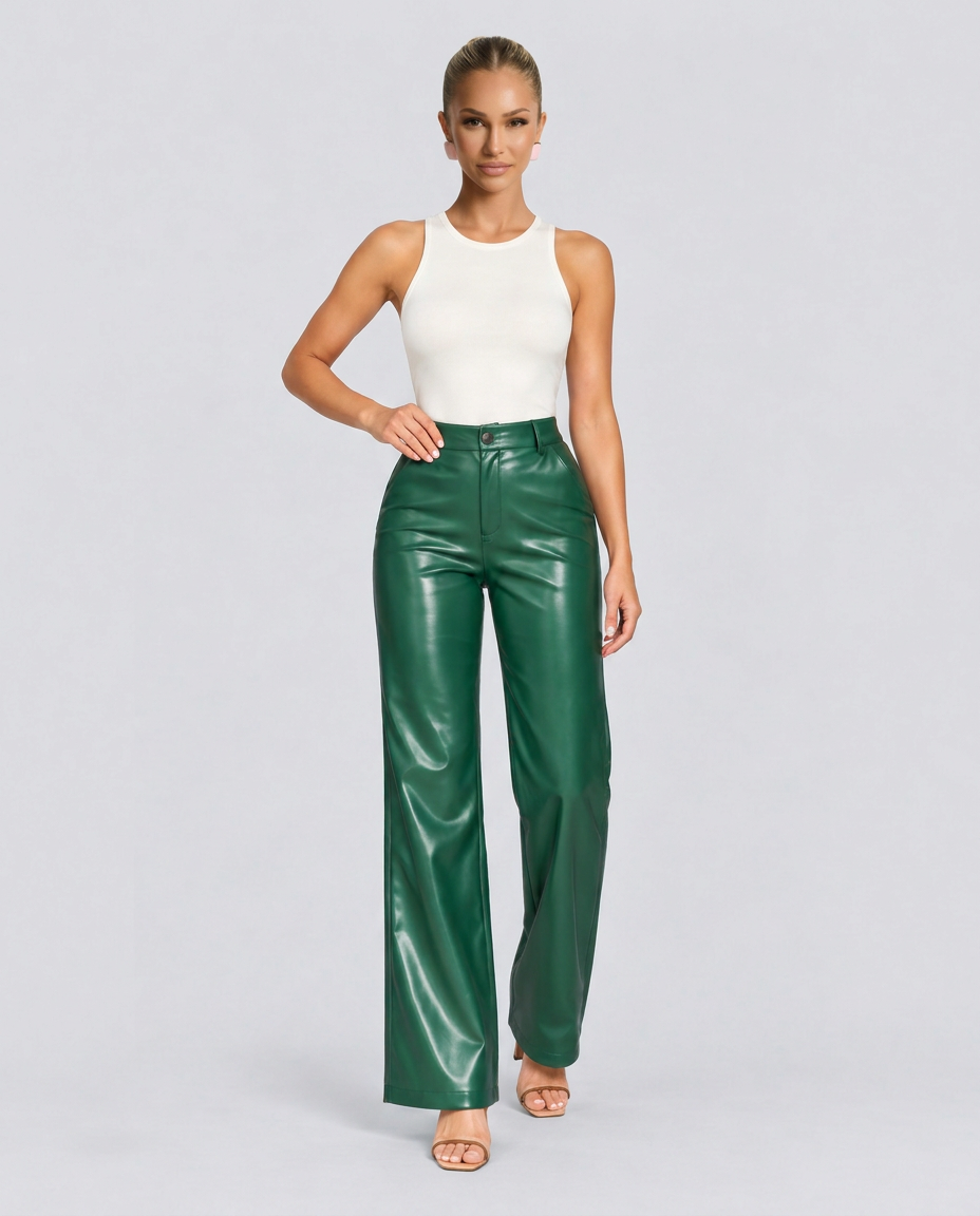 Ava | High Waist Straight Leg Faux Leather Trousers