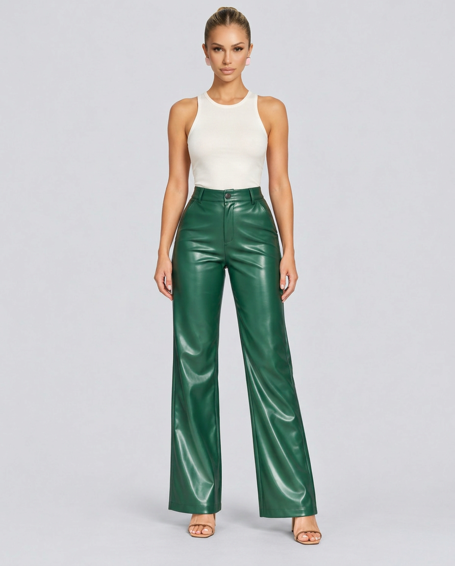 Ava | High Waist Straight Leg Faux Leather Trousers