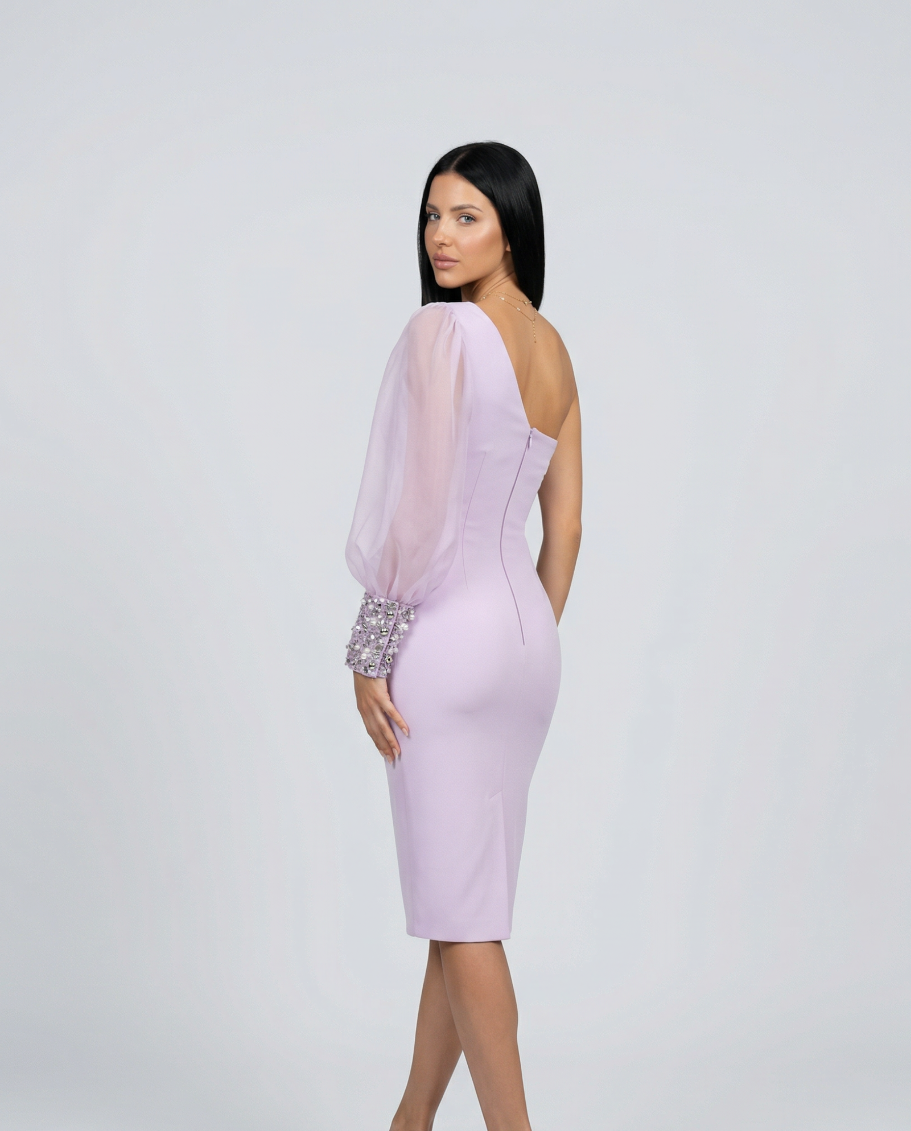 Everly | One Sleeve Sequin Detail Midi Dress