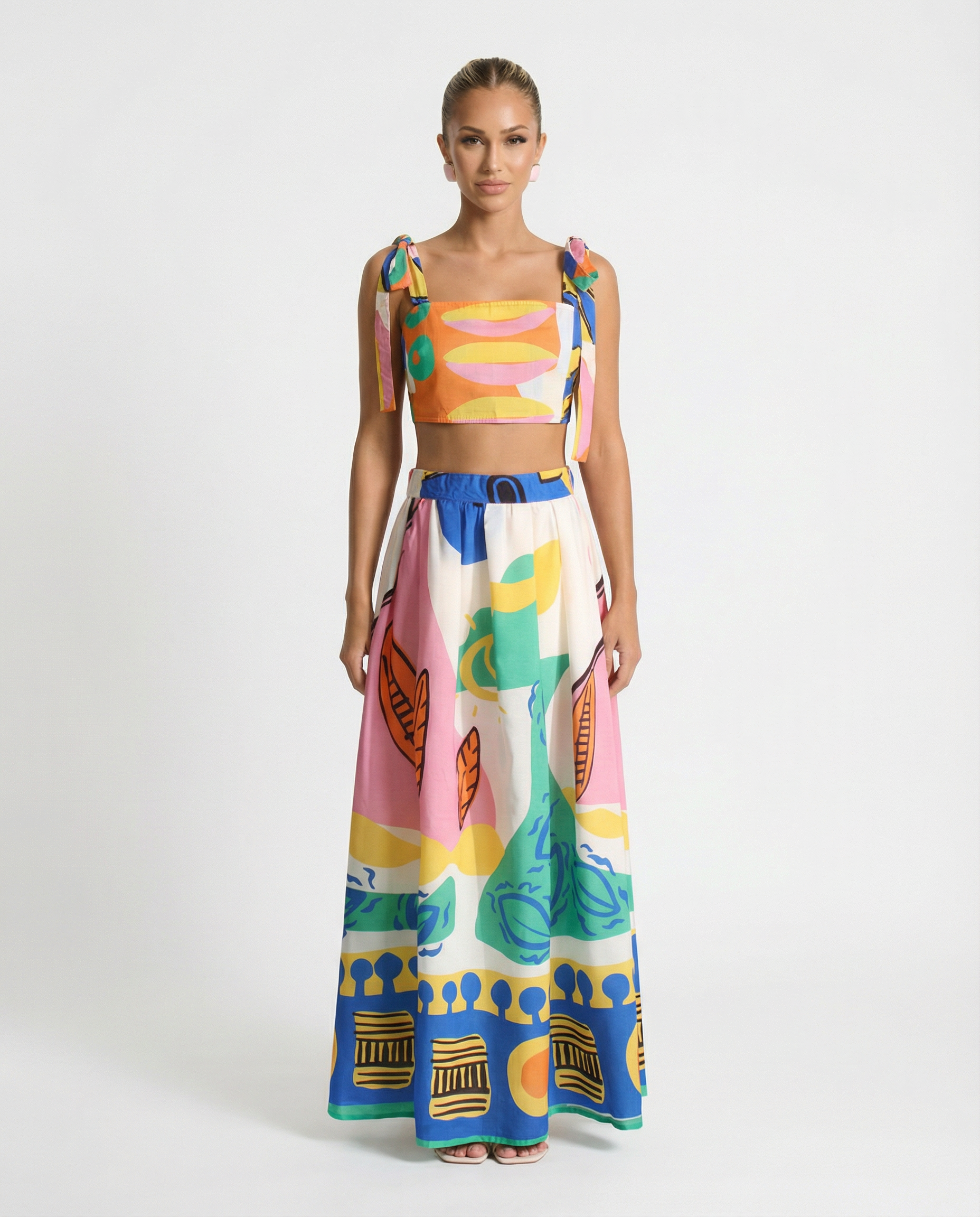 Aubrey | Printed Crop Top and Midi Skirt Set