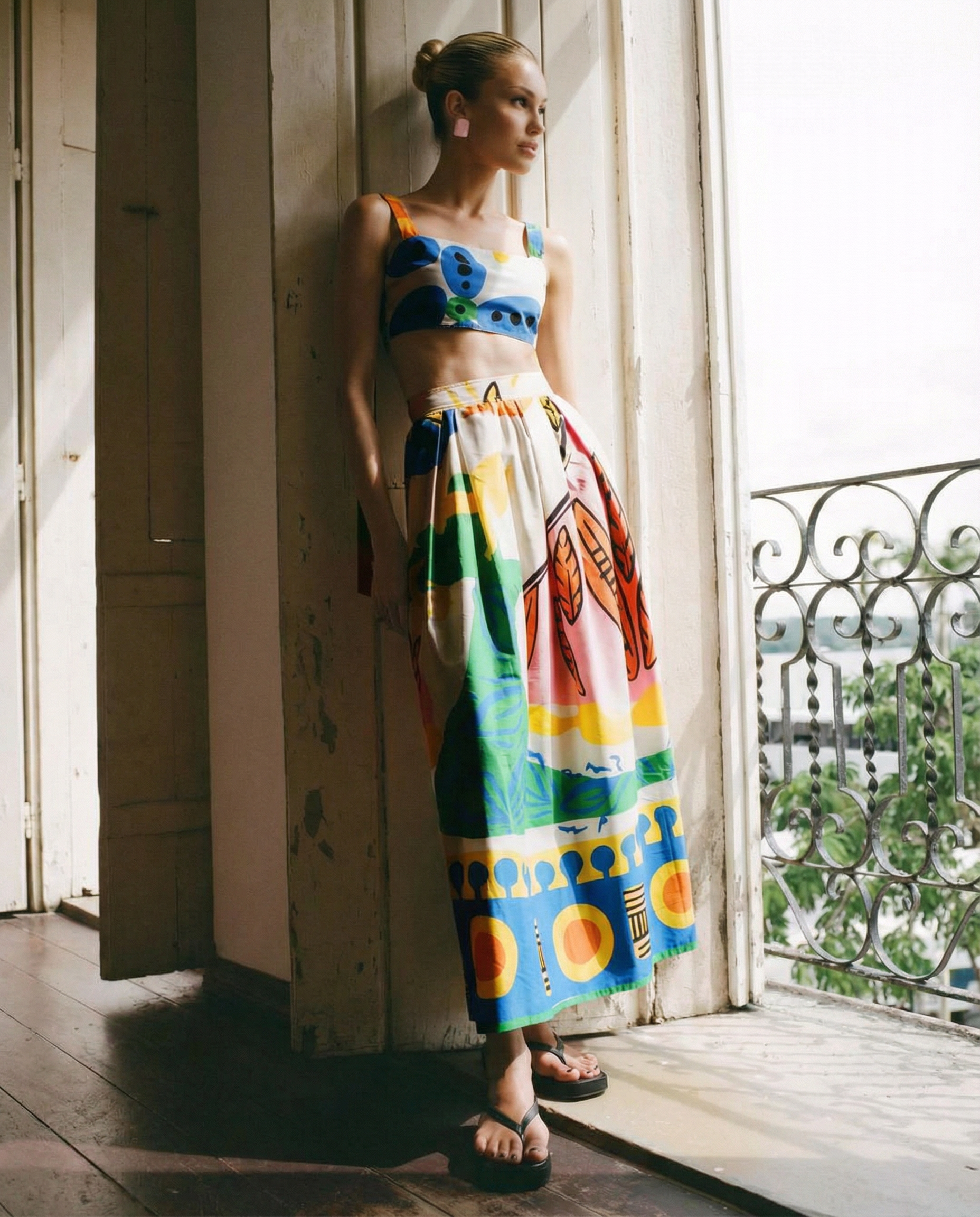 Aubrey | Printed Crop Top and Midi Skirt Set