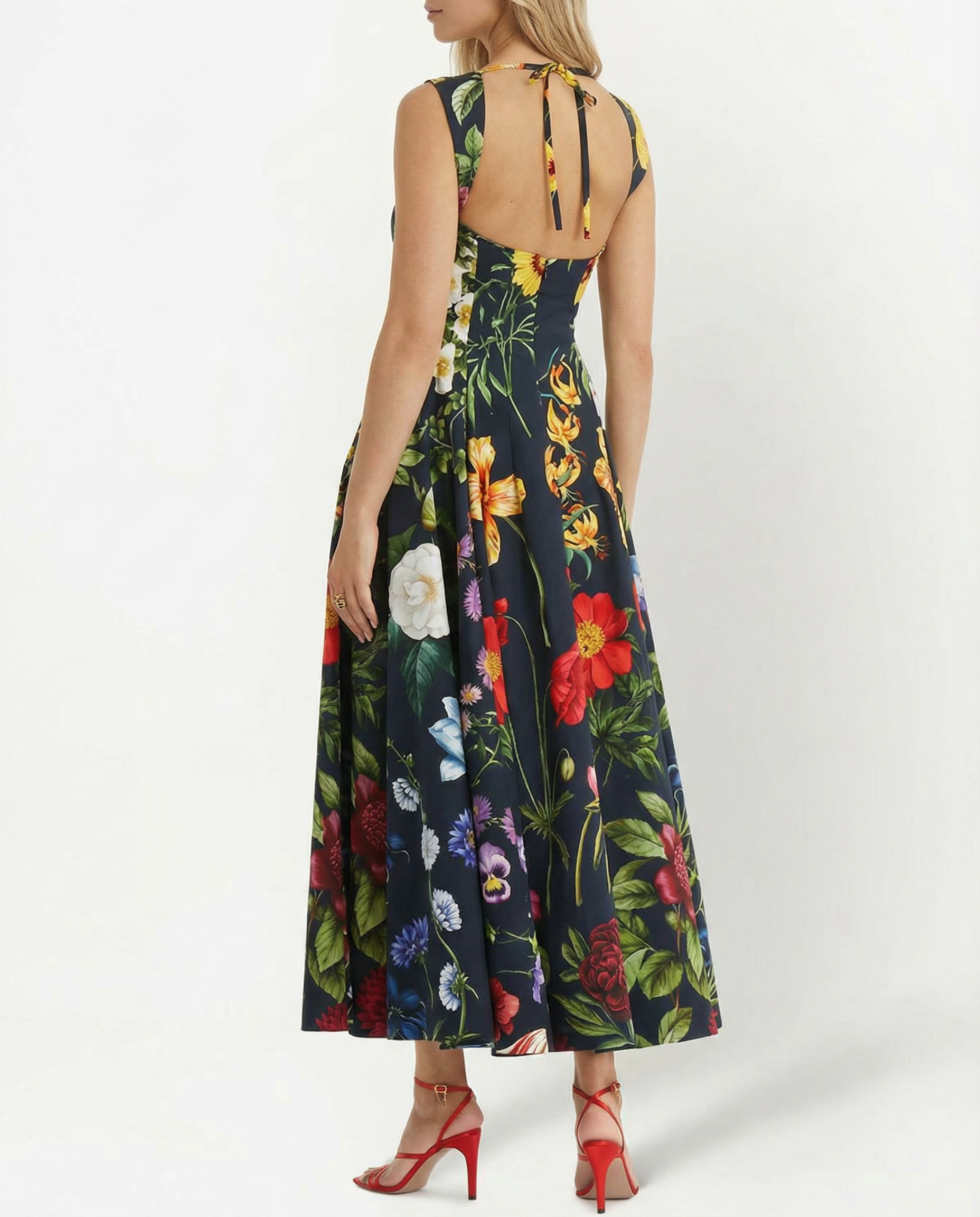 Rachel | Midi Dress with Square Neck and Tie-Back