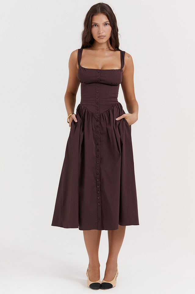 Tatiana | Corset Midi Sundress with Button Front