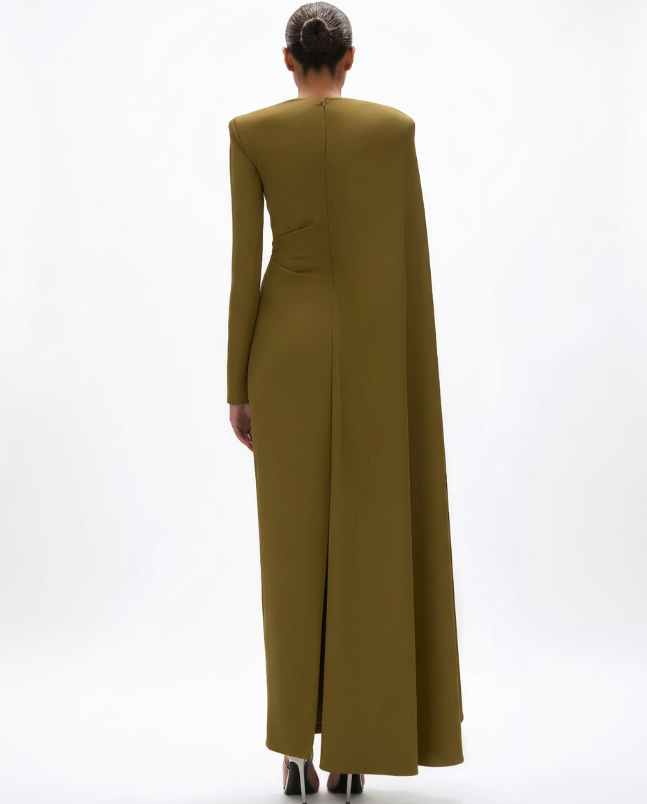 Janice | Asymmetrical Draped Long Sleeve Maxi Dress