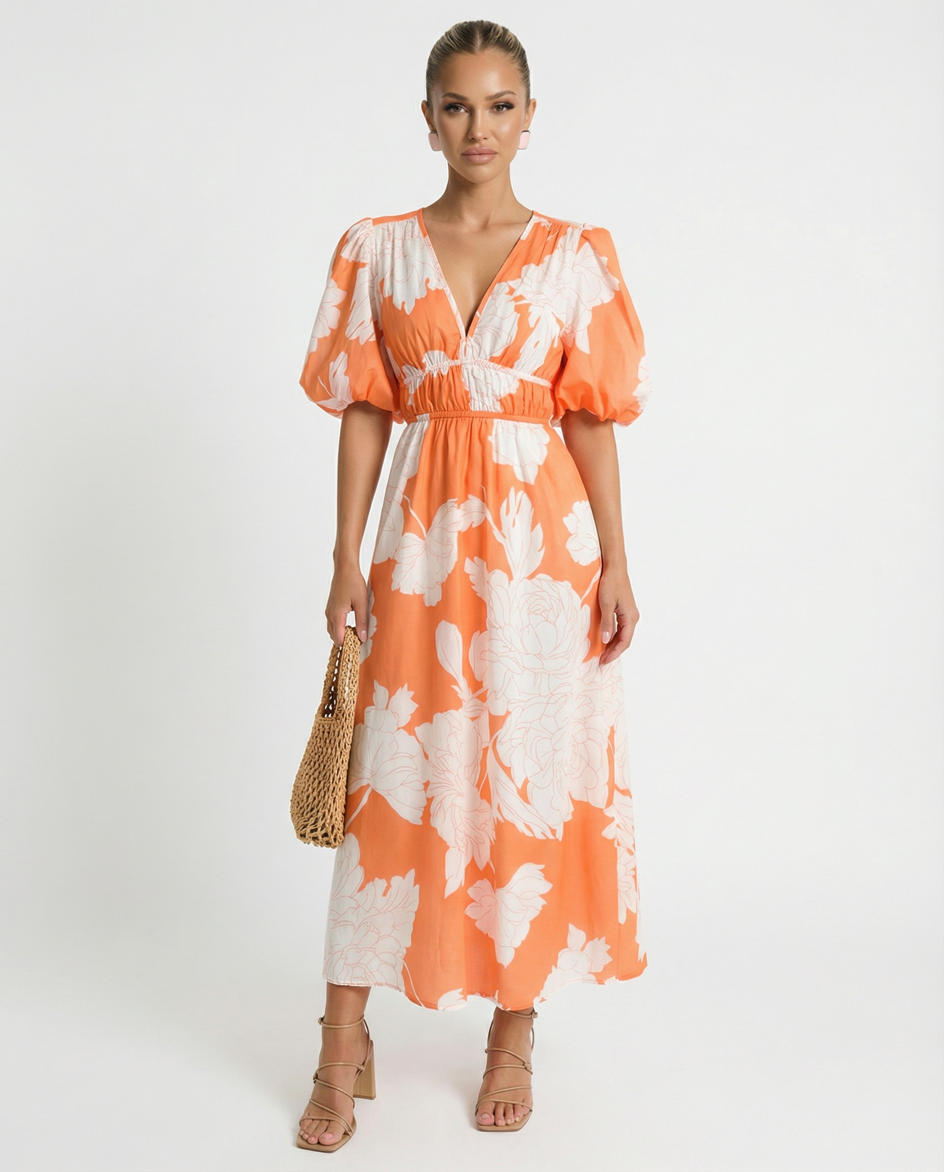Lucille | Floral Midi Dress with Puff Sleeves