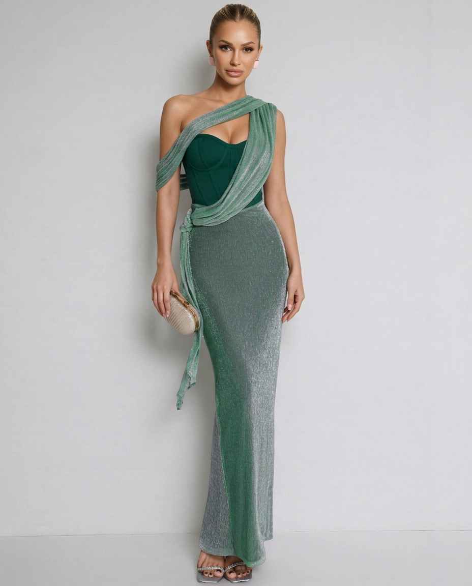 Sherry | Draped Corset Column Maxi Dress