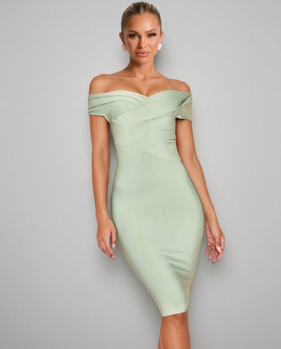 Kare | Off-Shoulder V-Neck Bandage Midi Dress
