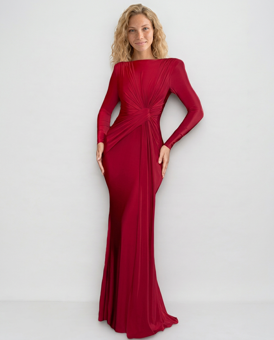 Laurel | Ruched Long Sleeve Fitted Maxi Dress