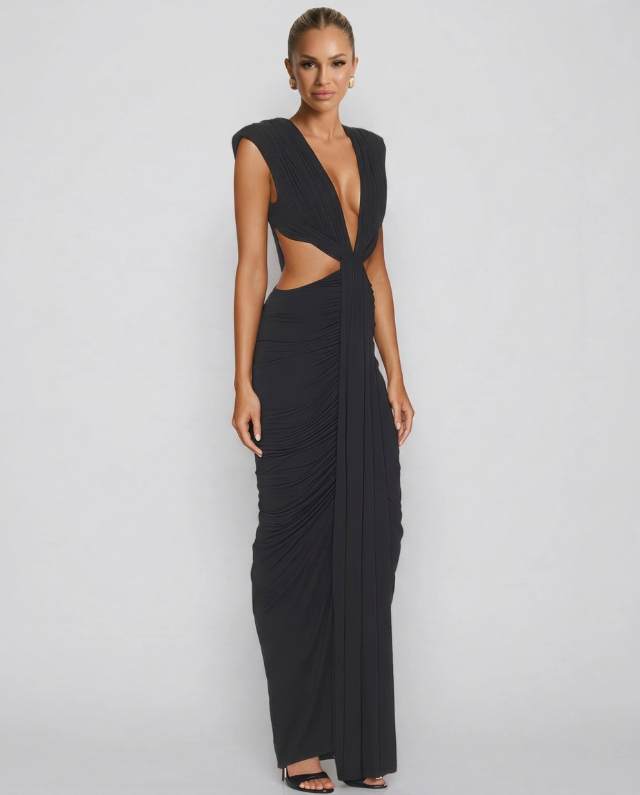 Shelly | Cut-Out Draped Bodycon Maxi Dress