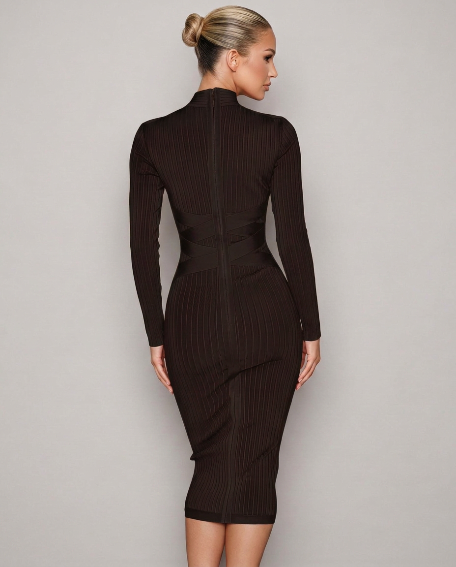 Krystal | Ribbed Crossover Waist Bandage Midi Dress