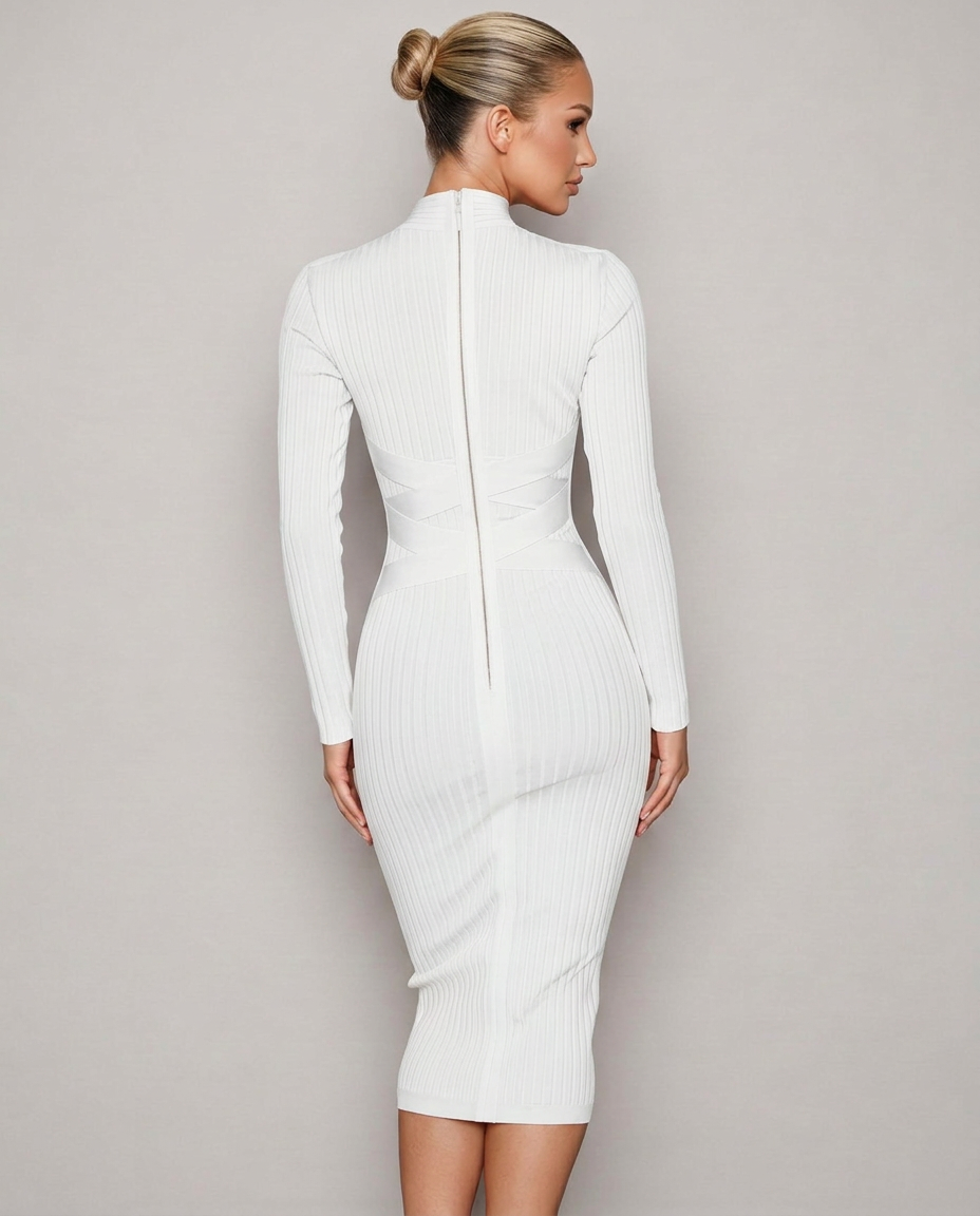 Krystal | Ribbed Crossover Waist Bandage Midi Dress