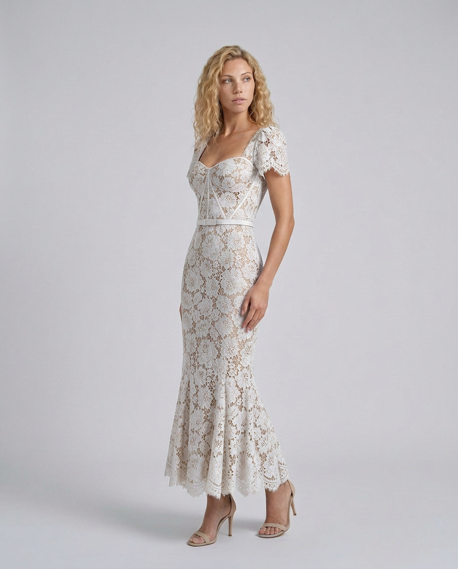 Kay | Eyelash Lace Fishtail Midi Dress