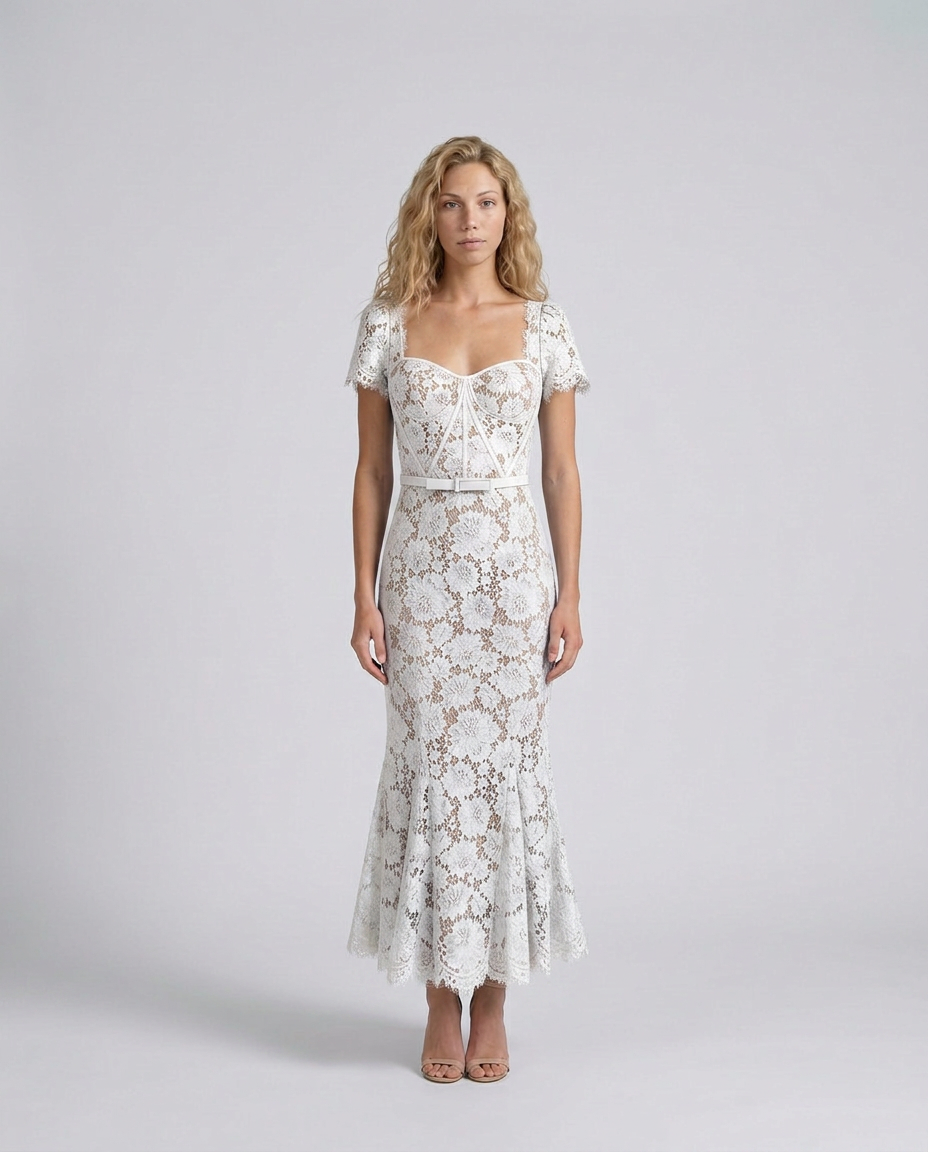 Kay | Eyelash Lace Fishtail Midi Dress