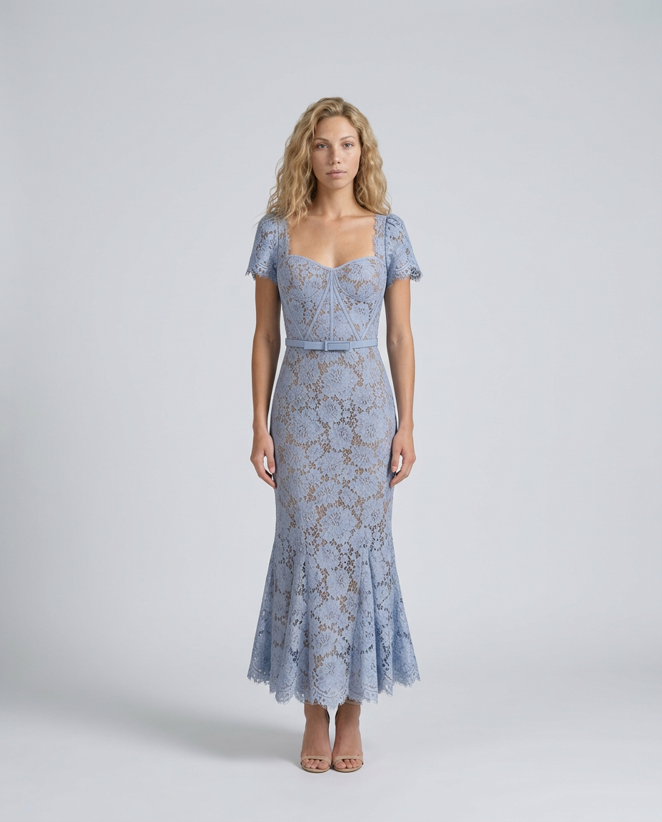 Kay | Eyelash Lace Fishtail Midi Dress