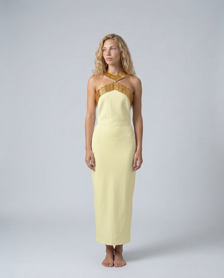 Nikki | Rhinestone Halter Neck Bodycon Midi Dress