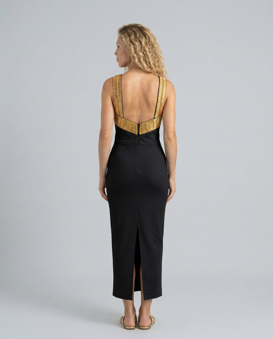 Nikki | Rhinestone Halter Neck Bodycon Midi Dress