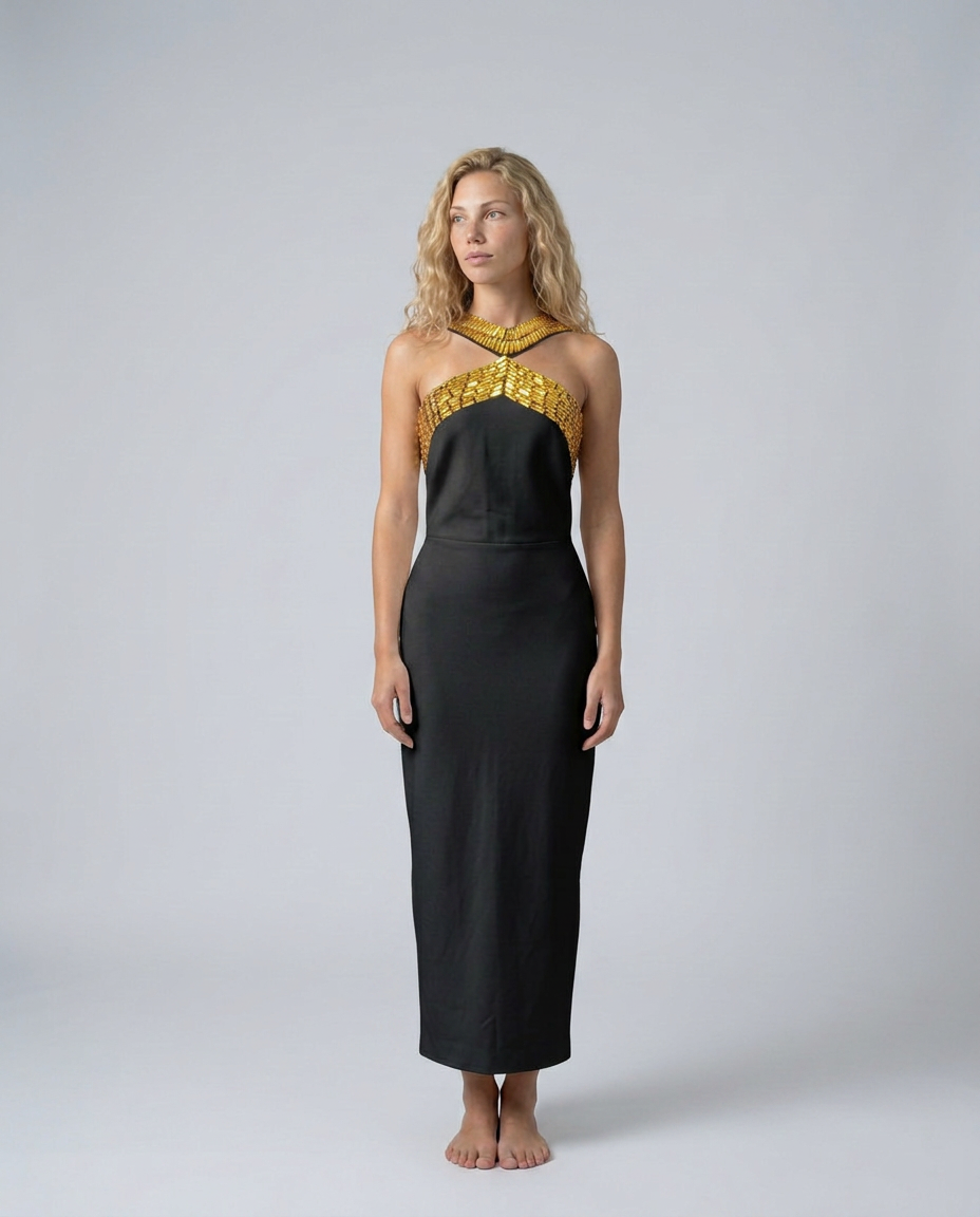 Nikki | Rhinestone Halter Neck Bodycon Midi Dress