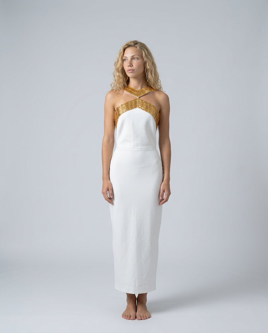 Nikki | Rhinestone Halter Neck Bodycon Midi Dress