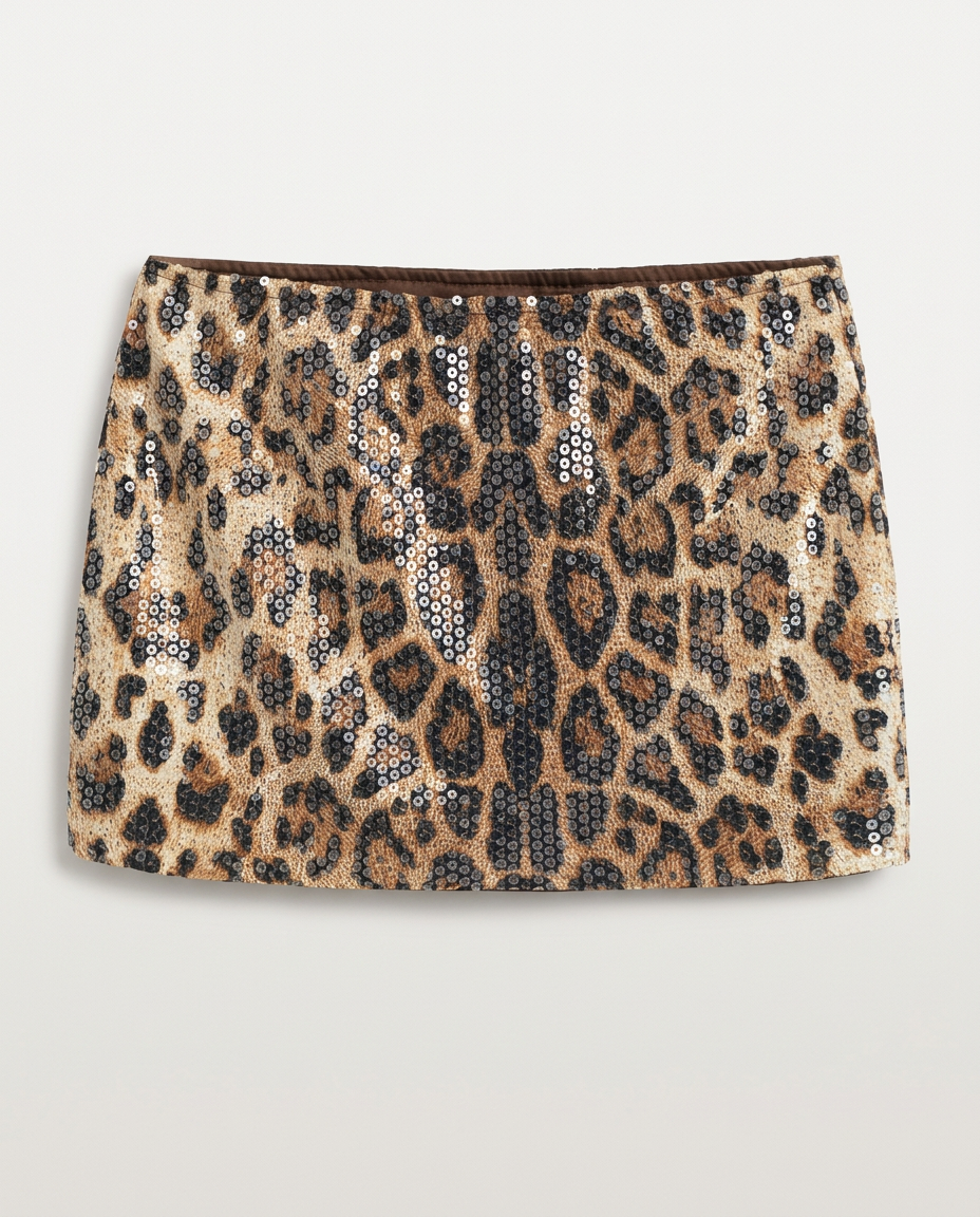 Claire | Low-Waist Sequin Leopard Print Mini Skirt
